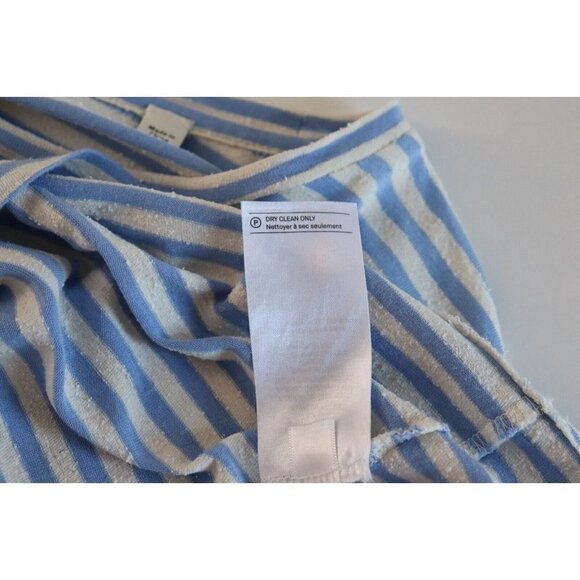 Vince Women's Large Steel Blue Bone White Stripe T-Shirt Silk Blend Tee Crew Top - Picture 11 of 11